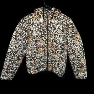 Kosiuko Animal Print Down Jacket Womens Small Full Zip Hooded Lightweight Puffer